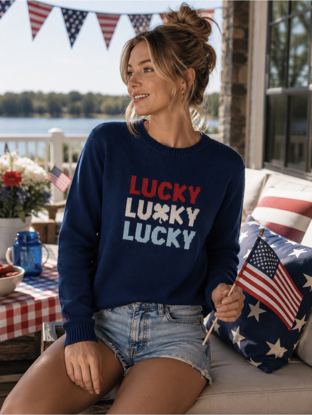 NWT Lucky Brand Navy Blue Knit Crewneck Sweater Mini Small